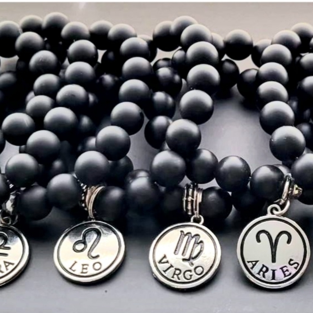 Matte Black Onyx Bracelet w/Zodiac Charm (Unisex)